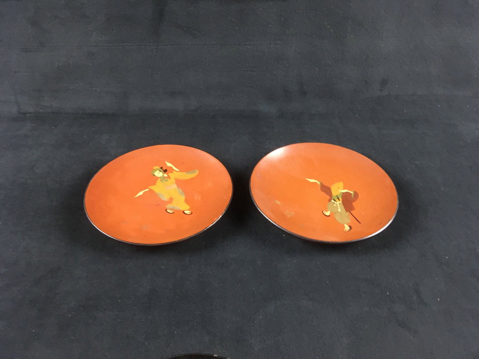 Vintage Hand painted Red Lacquer ware Plates (1 of 4)