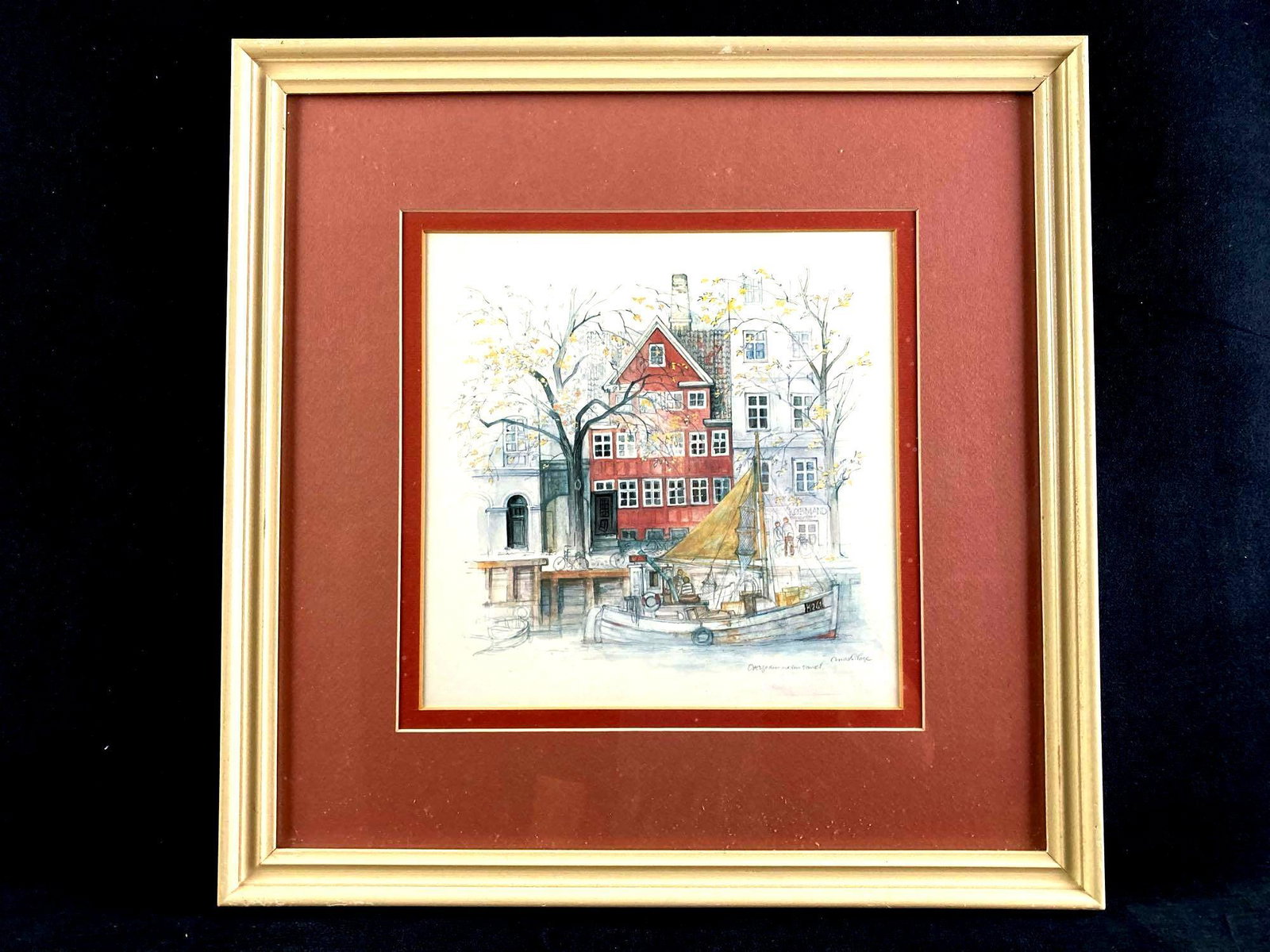 Overgoden Over Vadnit Watercolor Print by Mads Stage: This lot includes: (1) Overgoden Over Vadnit Watercolor Print by Mads Stage Danish Art Condition is used and see photographs for additional details. The watercolor print was done by Mads Stage, a Dani