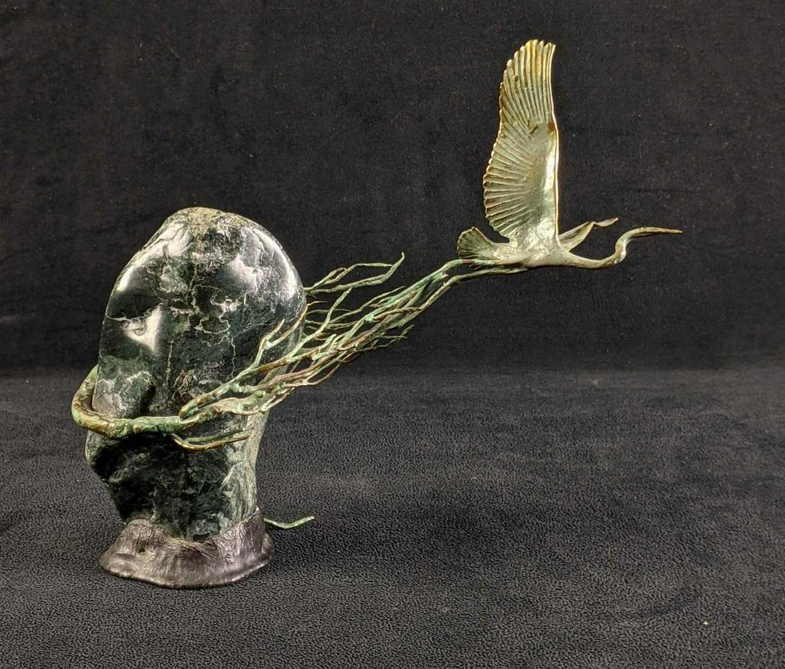 Bronze Art Bird and Jade by Gregory Higgins Signed (1 of 6)