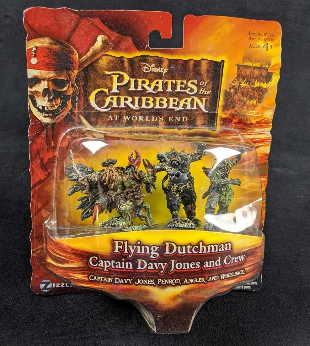 Disney Pirates Of The Caribbean Flying Dutchman Villain: Unopened package of Captain Davy Jone's scuvy crew. Includes: Captain Davy Jones, Pernod, Angler and Wheelback.Figures are approx 3" high and are mint in box. Box is in good, used condition with no no