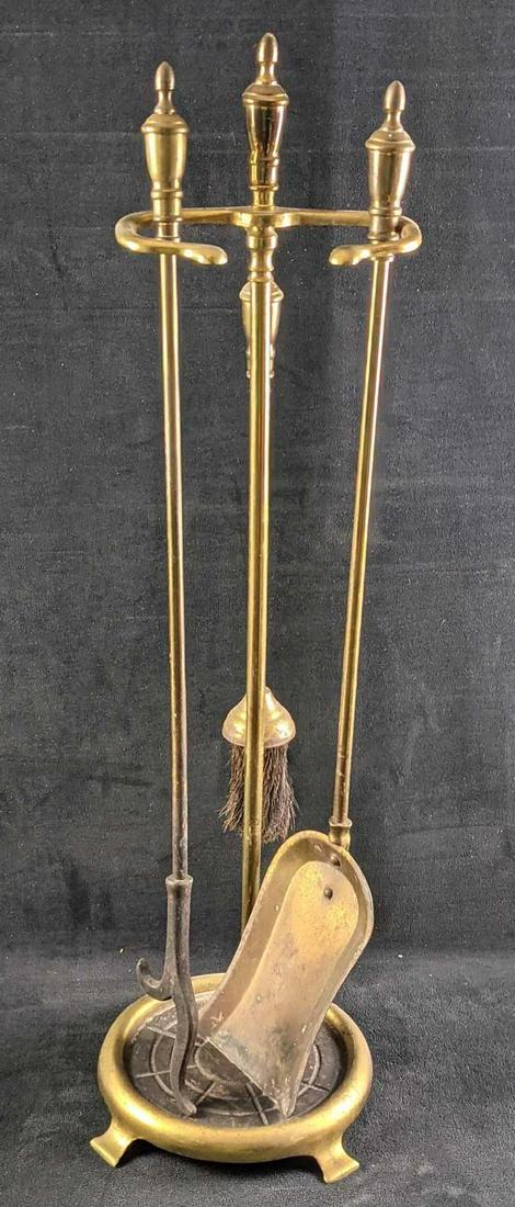 Vintage Brass Three Piece Fireplace Tool Set (1 of 8)
