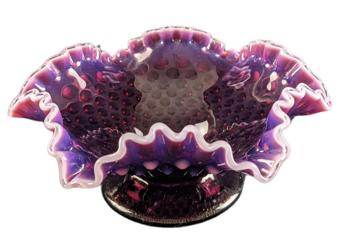 Vintage Fenton Art Glass Plum Hobnail Ruffled Bowl (1 of 8)