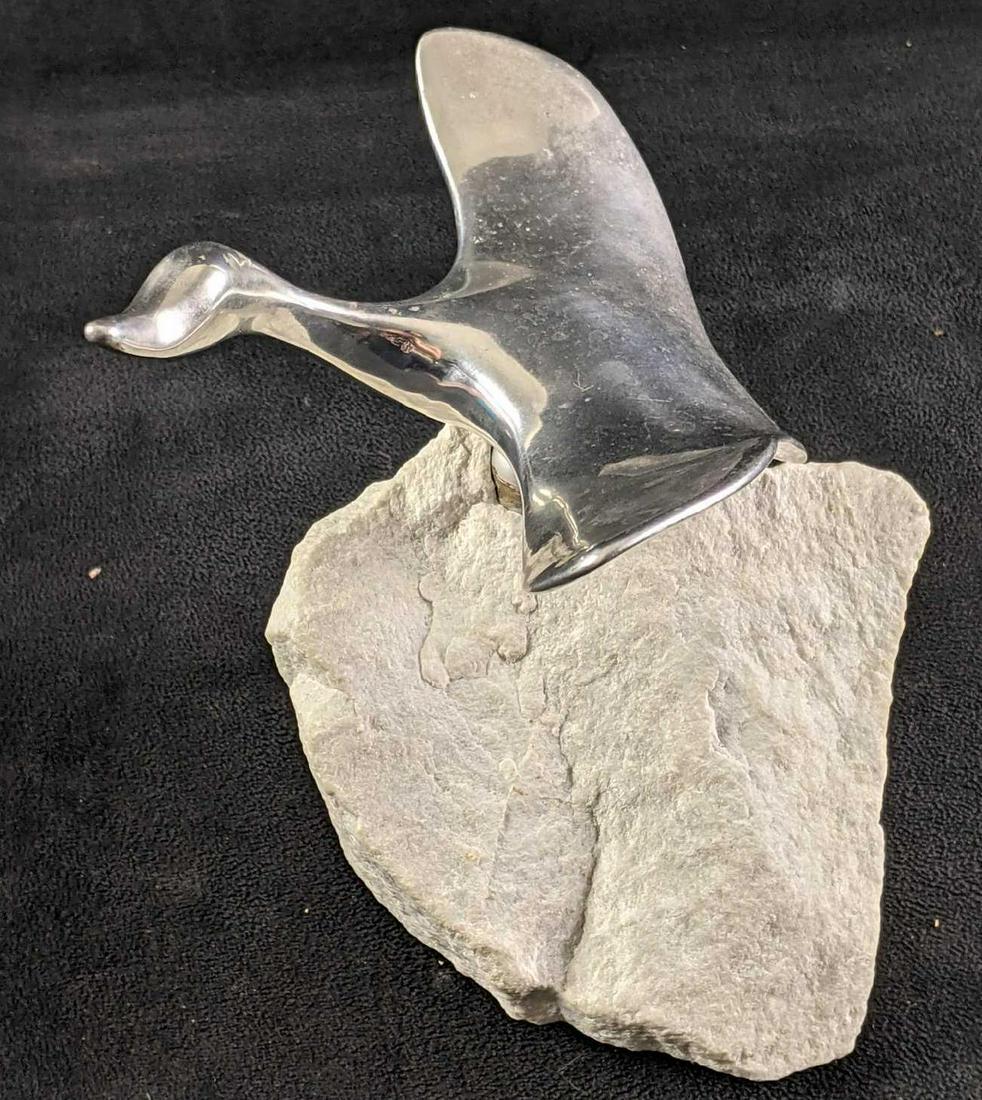 Metal Goose Over Rock Sculpture (1 of 7)