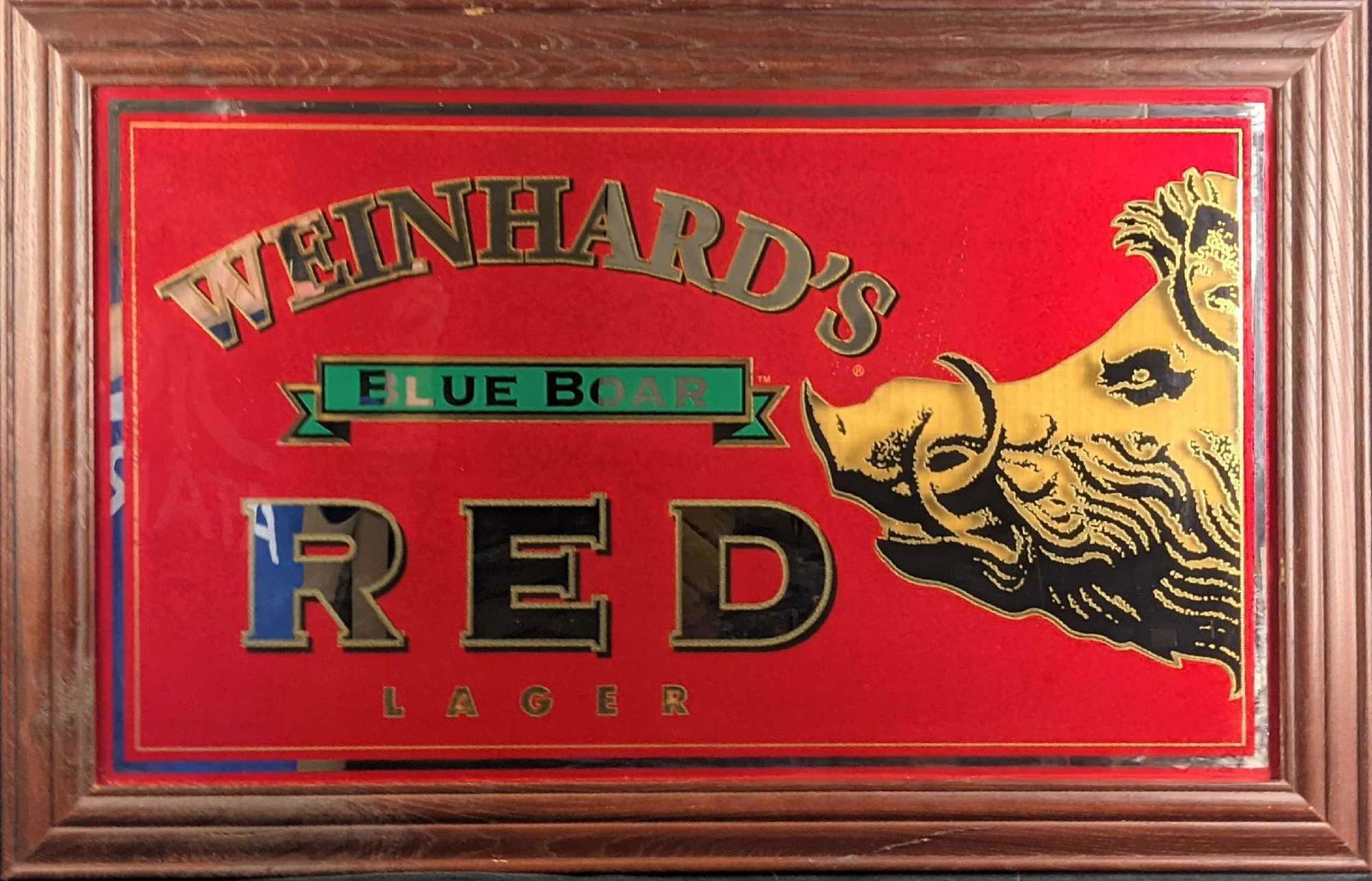 Vintage Weinhardâ€™s Blue Boar Red Lager Beer Mirror (1 of 4)