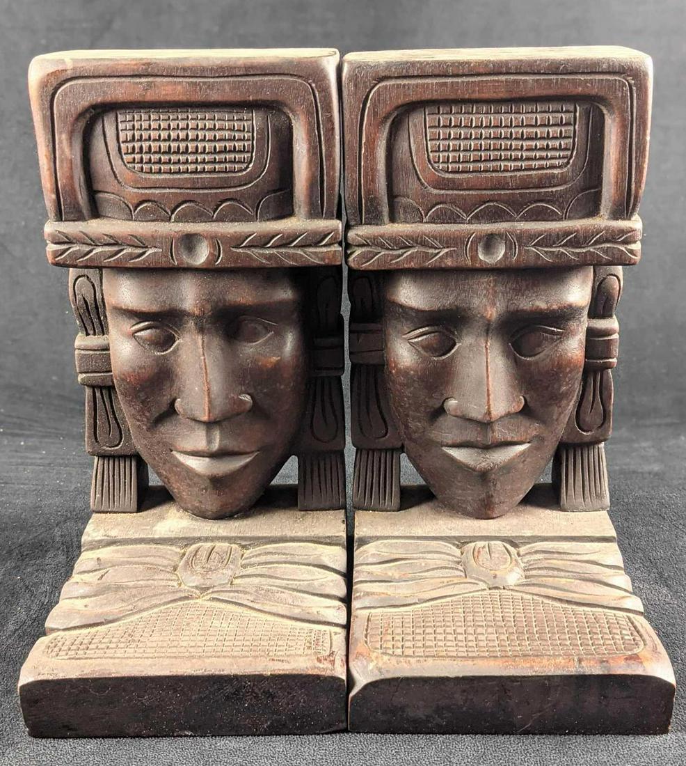 Vintage Honduran Folk Art Wooden Head Bookends (1 of 8)