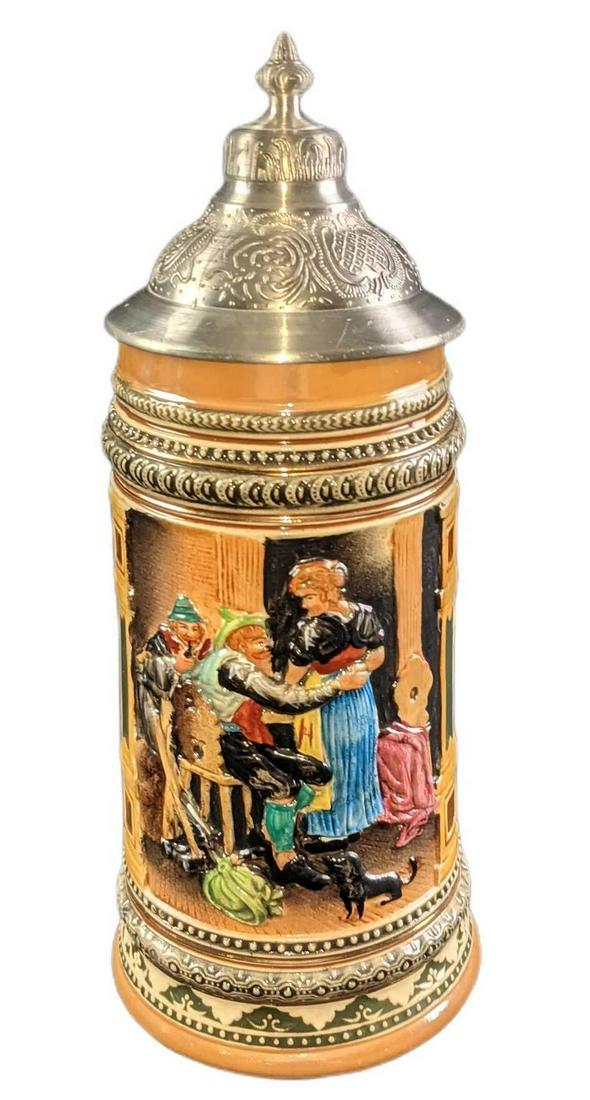 Vintage German Beer Stein With Lid Woodcutters (1 of 8)