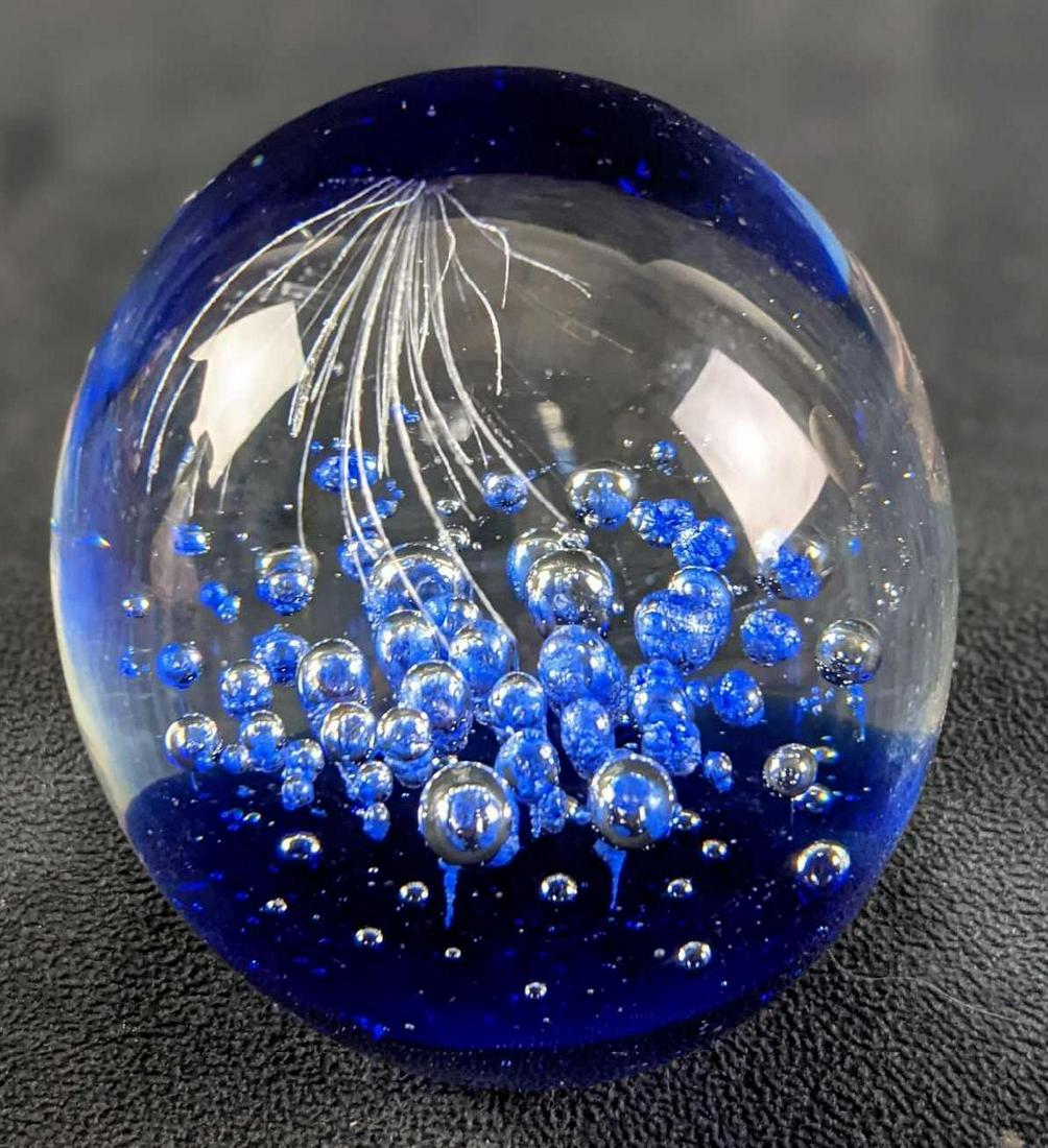 Clear Glass Paperweight With Blue & Clear Bubbles (1 of 6)