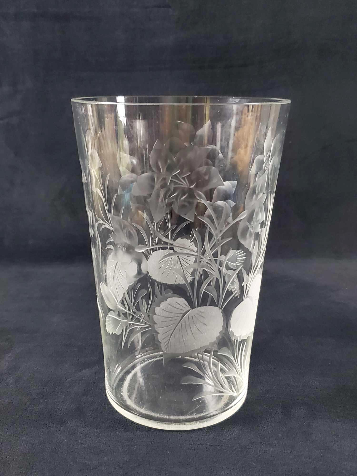 Floral Frosted Embossed Glass Vase (1 of 8)