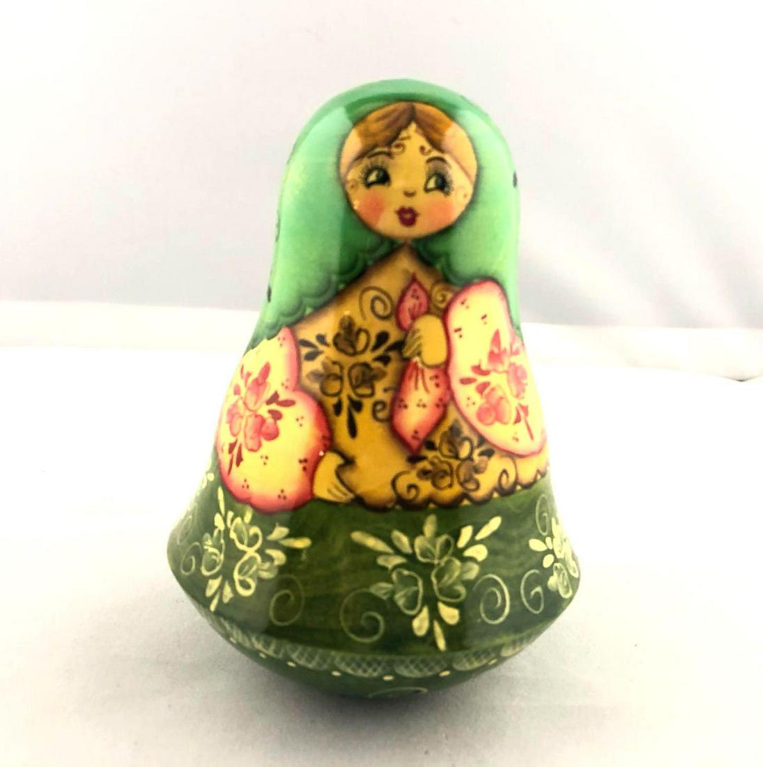 Russian Hand Painted Signed Wooden Rollie Pollie Bell (1 of 3)