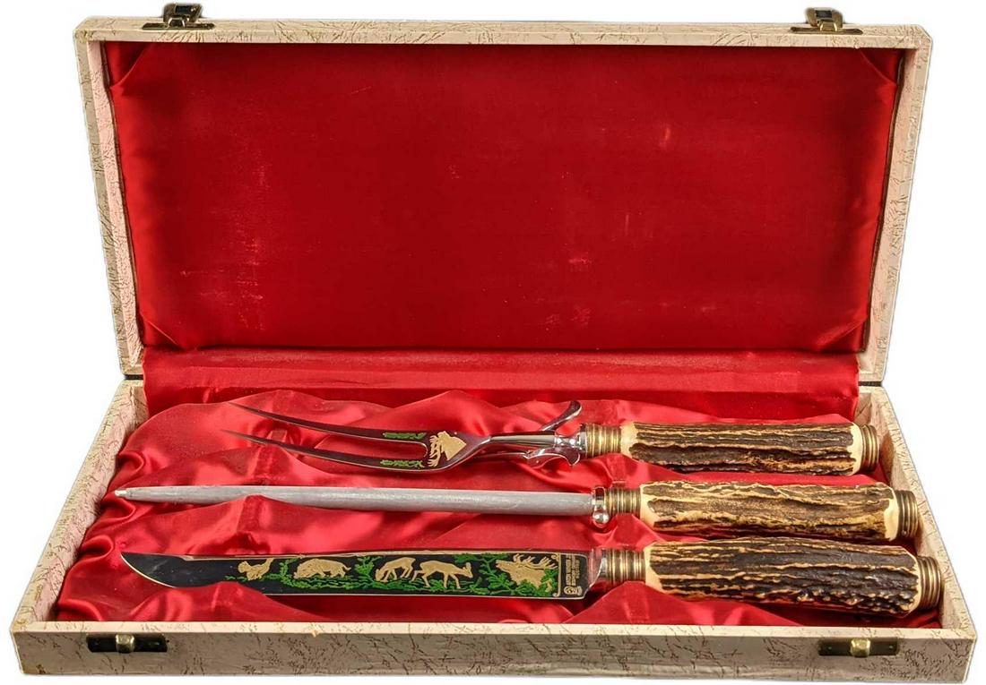 Vintage Anton Wingen Jr. Stag Handle Carving Set (1 of 7)
