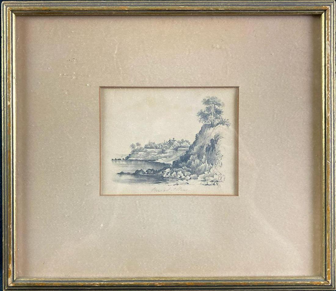 Antique Pencil Sketch Seaside House: This auction includes: (1) Antique Pencil Sketch Seaside House Condition is used and see photographs for details. The pencil sketch is contained inside an antique frame and does not have an artist nam