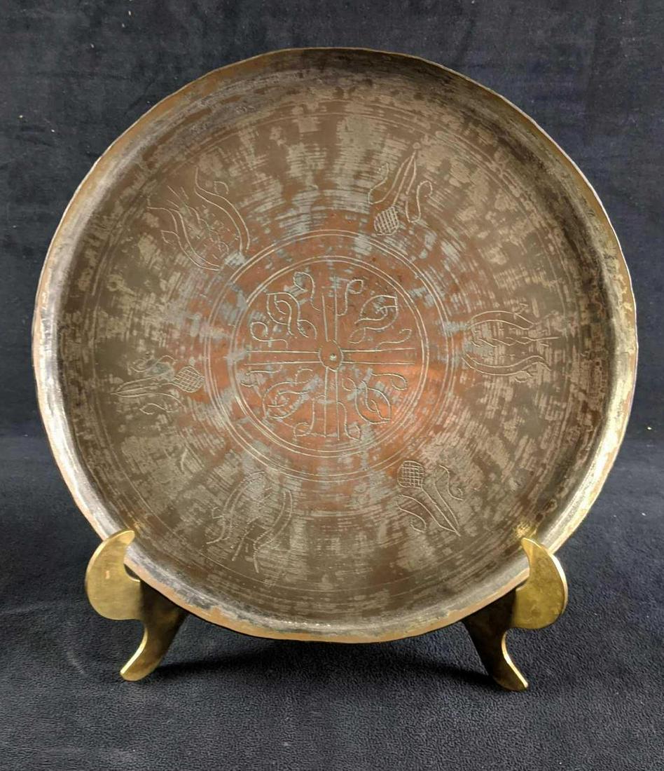 Hand Made Copper Plate with Etchings and Stand (1 of 7)