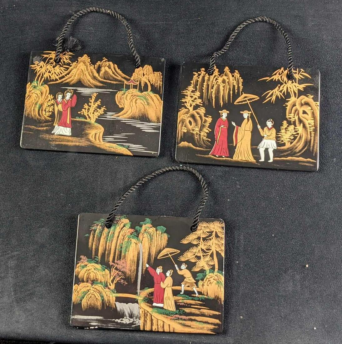 Three Asian Scene Hanging Ceramic Tiles (1 of 5)