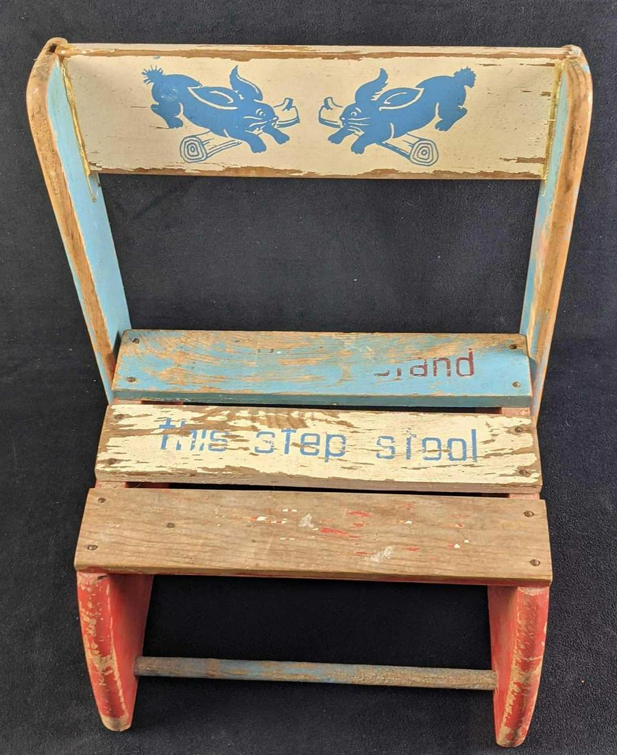 Vintage Wooden Child's Folding Chair Foot Stool (1 of 6)
