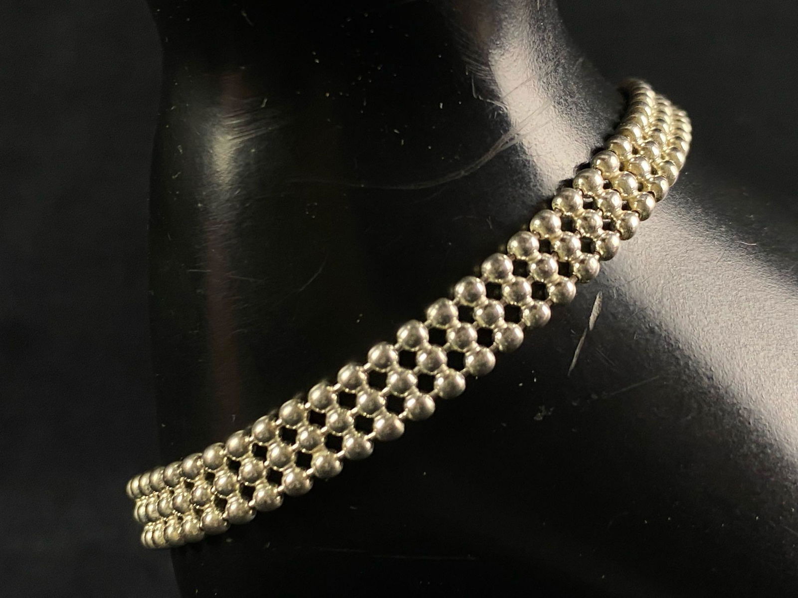 Vintage Beaded 3 Row Sterling Silver Bracelet (1 of 7)