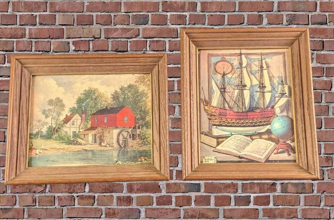 Vintage 1950s Framed Nautical & Water Mill Prints (1 of 6)