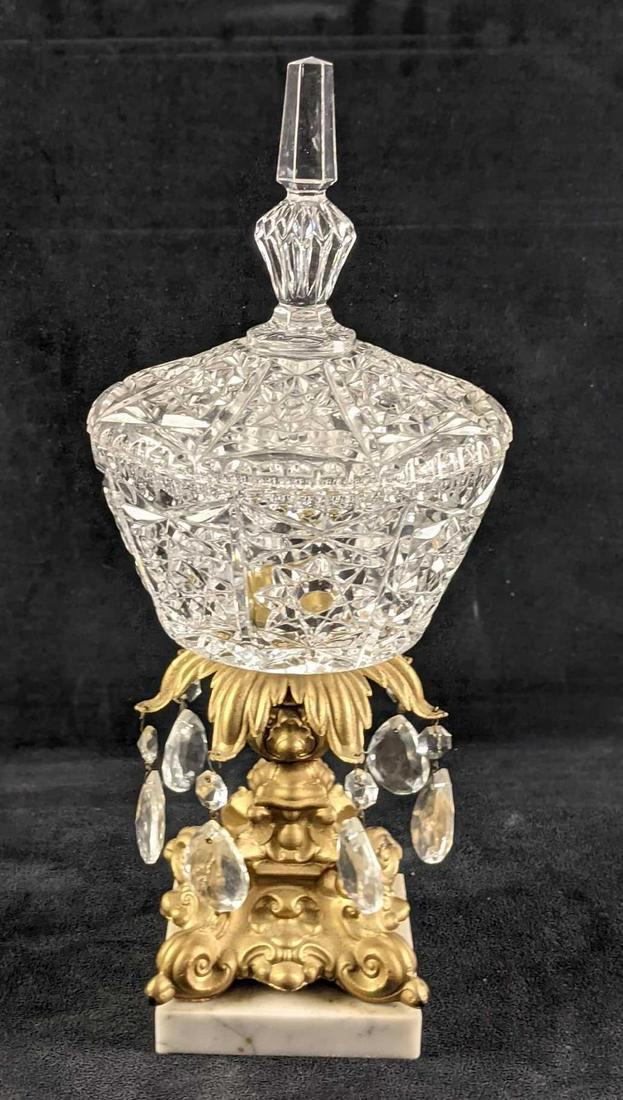 Vintage Regency Glass Lidded Bowl W Prisms & Marble (1 of 7)