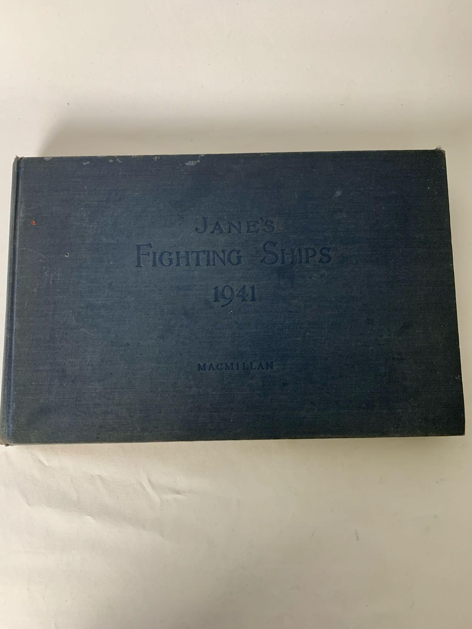 Hardcover "Jane's Fighting Ships 1941" copyright 1941: Hardcover "Jane's Fighting Ships 1941" copyright 1941 Publisher: Macmillan Condition: Good, please see photos. Normal wear on the hardcover, back pages are slightly fraying at the top Measurements: 8.