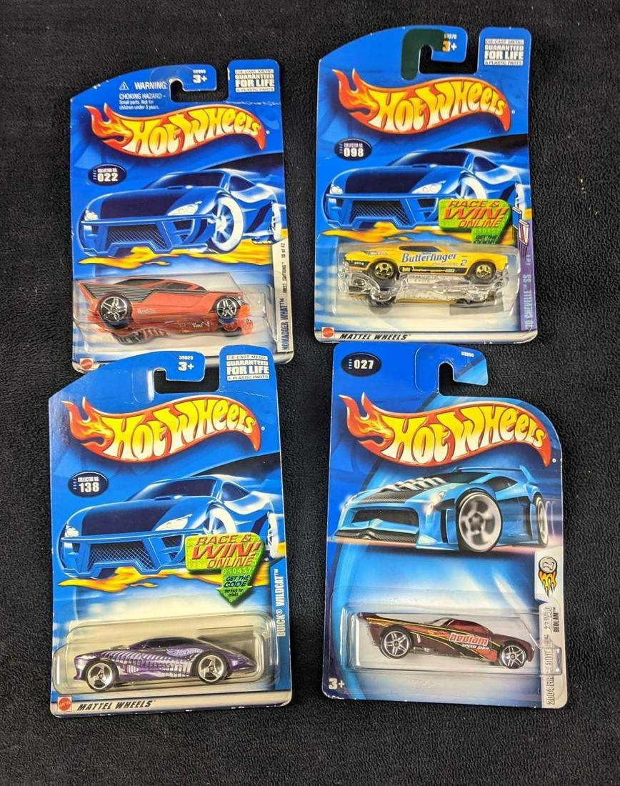 Hot Wheels Early 2000s Lot Four Hot Wheels: Hot Wheels Early 2000s Lot This lot has four sealed Hot Wheels cars that are in great condition. They are sealed in their original packaging. The cars included are: 2002 Nomadder What (2002 First Edit