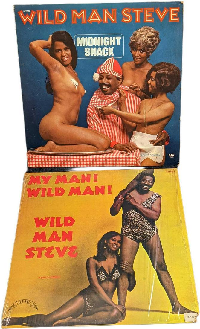 Two Wild Man Steve LP Comedy Records: This lot includes: (1) "Midnight Snack". This was released by Jay Gee Records in 1978. (1) "My Man! Wild Man!". This was released by TRIP in 1969. Each record is approx 12" x 12" and weighs 1.11lb. Th