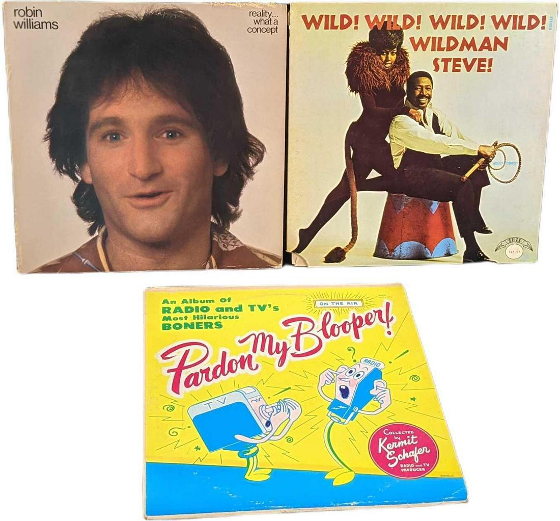 Robin WIlliams Wild Man Steve LP Records: This lot includes: (1) Robin Williams. "Reality, What A Concept!". This was released by Casablanca Records in 1979. (1) Pardon My Bloopers: An Album Of Radio & TV's Most Hilarious Boners! This was rel