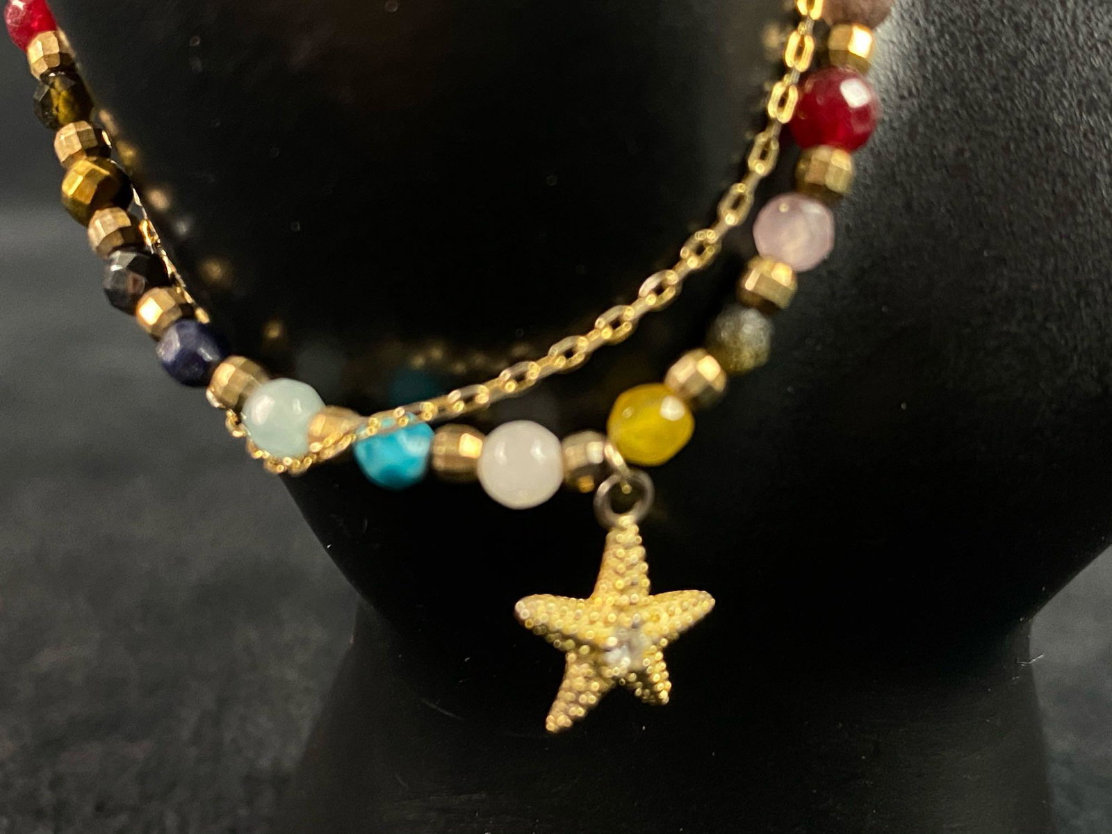 Vintage Natural Beaded Gold Plated Sterling Multi: This lovely piece has been tested prior to listing. Please view all our pictures they are part of our description DETAILS: Metal - Sterling 925 Color - Yellow Size - Tested - Yes Stones - Natural Mult
