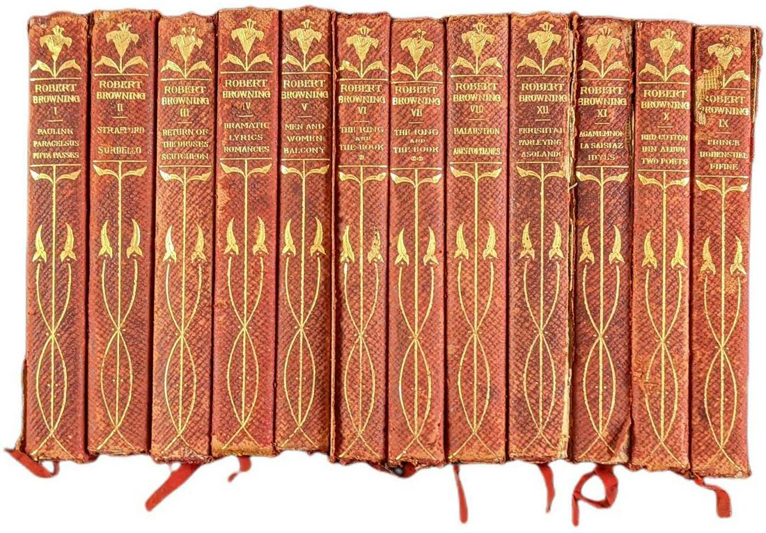 Antique Robert Browning Complete Set Of Twelve: This lot includes the full volume of Robert Brownings Books. These were published by Thomas Y Crowell & Co (New York). Copyrighted 1898. Each book is approx 4" x 3/4" x 6 1/4". The books are all in a