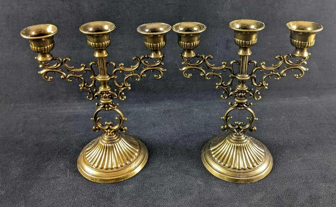 Pair of Two Candle Stick Holders 3 Arm (1 of 5)