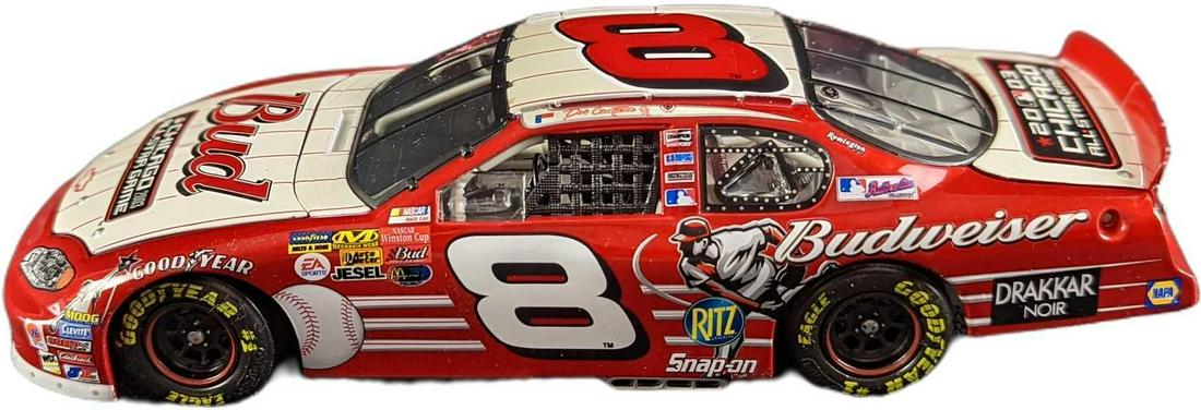 Dale Earnhardt Jr. 2003 Budweiser 1/24 Scale Diecast: Dale Earnhardt Jr. 2003 Budweiser MLB Chicago All Star Game 1/24 Scale Diecast. Comes in a display case which is approx 10" x 5" x 4" and it weighs 2.38lb. The diecast car has no known damage, while t