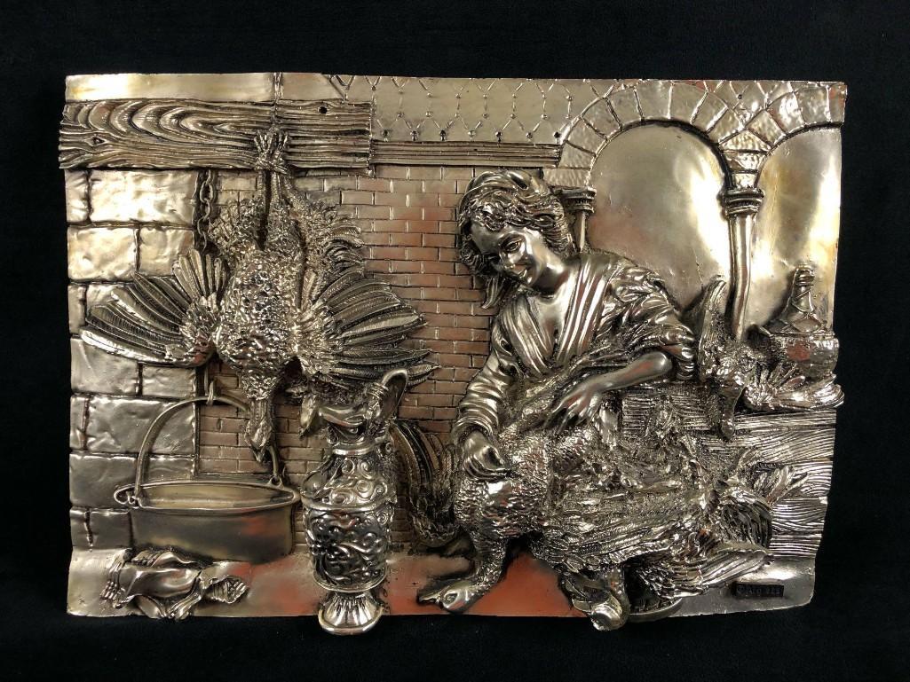 Vintage ARG 925 Silver 3D Relief Plaque Feather Plucker (1 of 7)