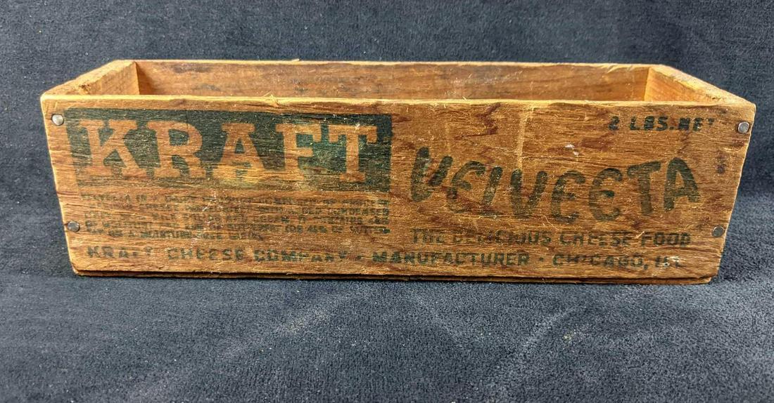 Vintage Kraft Velveeta Kraft Company Box: Vintage Kraft Velveeta Kraft Company Box This is an old Kraft Velveeta box that once held 2 lbs of cheese. This box has Chicago, Illinois on it where Kraft was manufactured at the time. This box is in