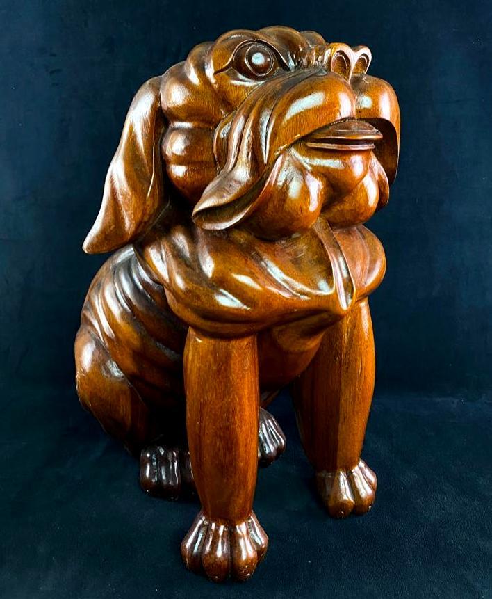 Large 22" Vintage Wooden Bulldog Statue (1 of 5)
