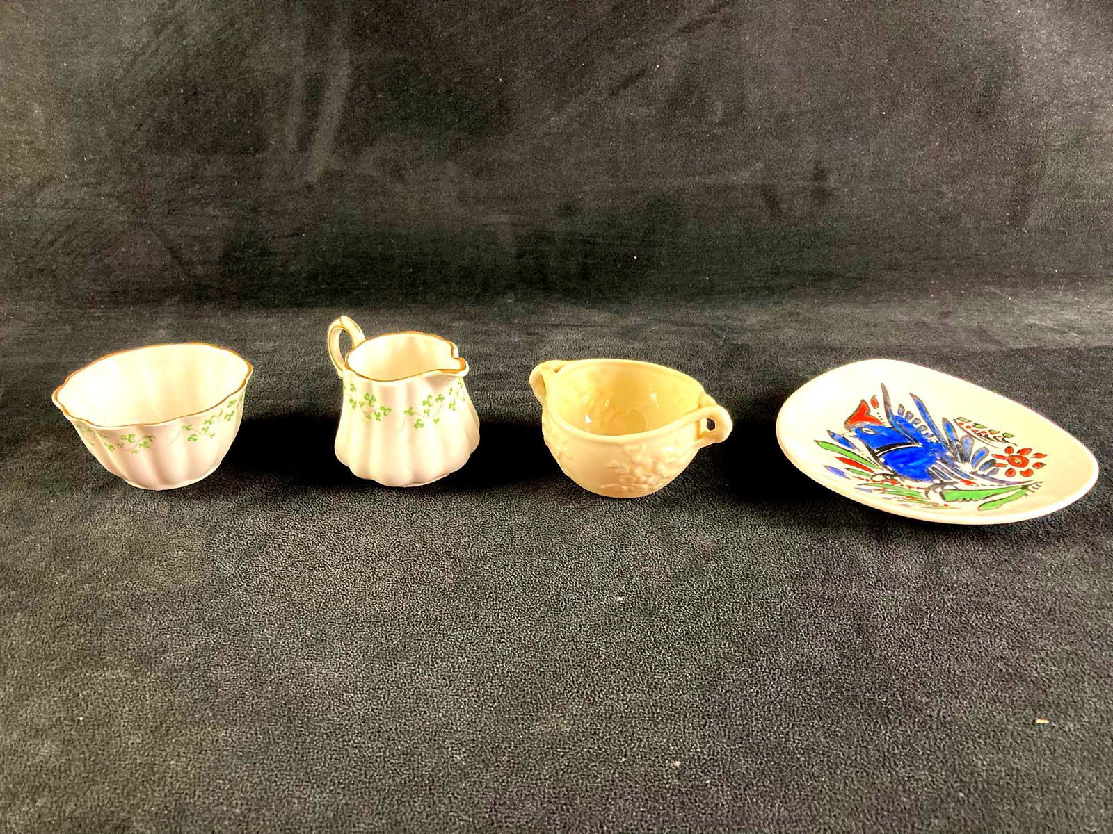 Set of (3) Plates 1960's 1970's: This lot includes: (1) Azteca Painted Plate by Latama (2) Irish Royal Tara Tea Cups (1) Irish Belleek Cup Condition is used and refer to photographs for details. The cups are estate fresh and have min