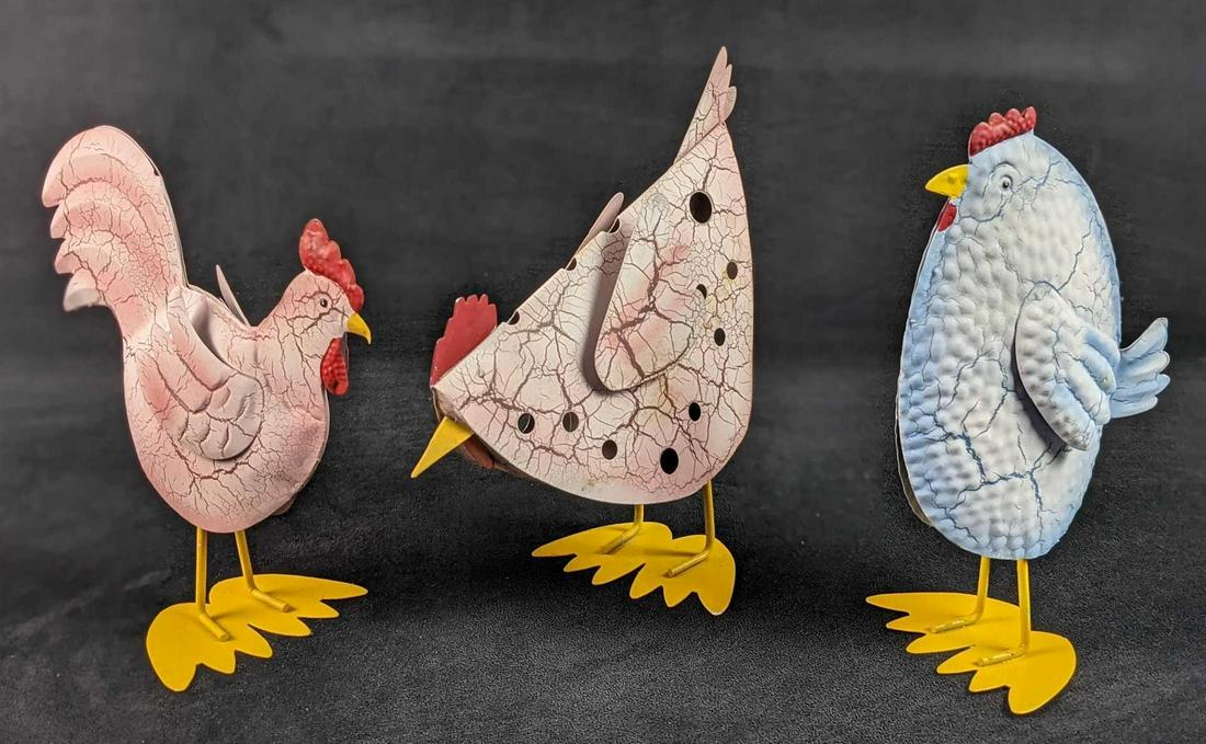 Three Tin Hand Painted Chickens Kitchen Art Candle (1 of 8)
