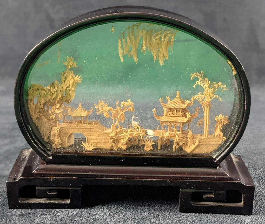 Vintage Chinese Cork Carving Diorama Display Case (1 of 6)