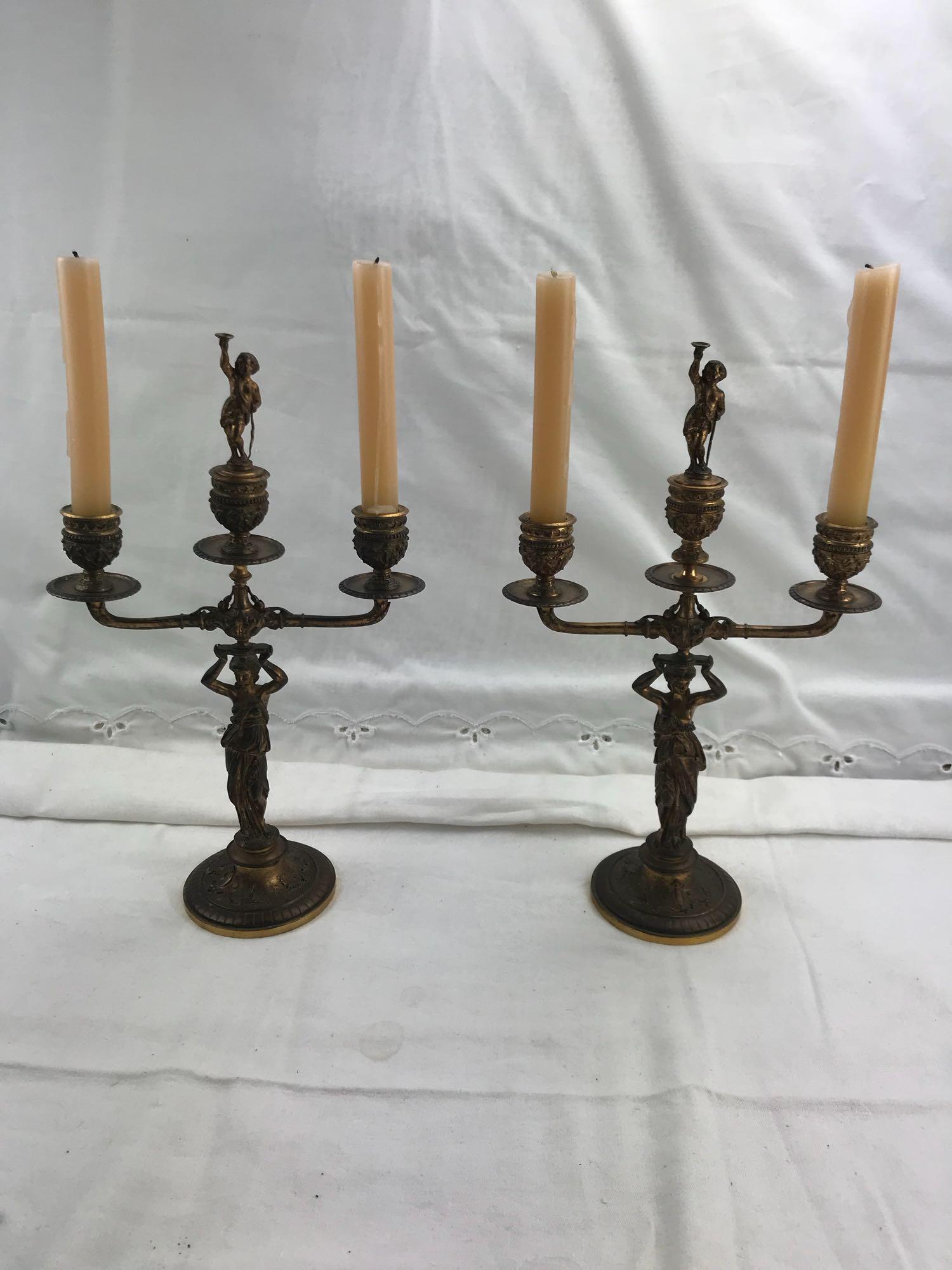 Antique French Neoclassical Venus Brass Candelabras (1 of 3)
