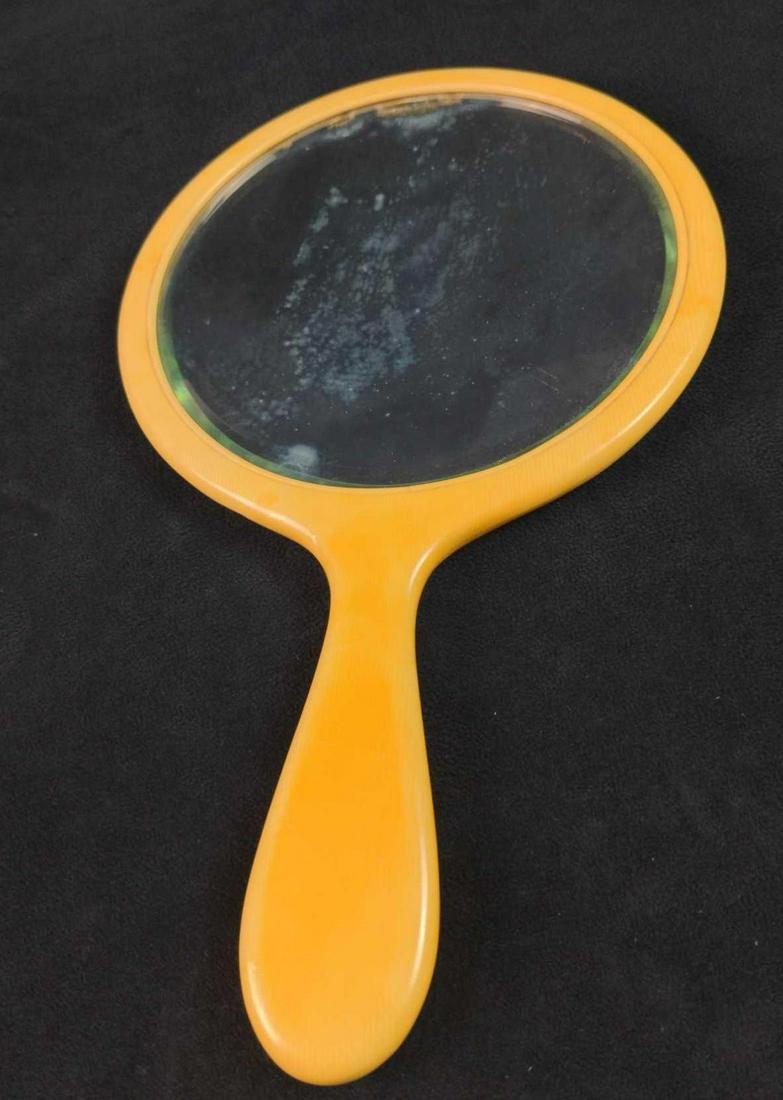 Oval French Ivory Bakelite Celluloid Hand Mirror (1 of 5)