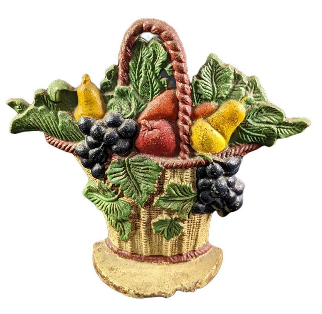 Antique Cast Iron Basket Of Fruits Door Stop (1 of 6)