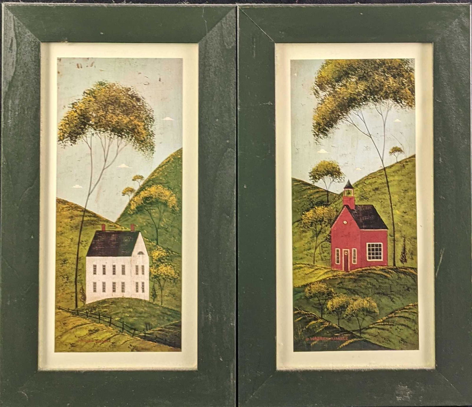Framed Warren Kimble Folk Art Prints House & School (1 of 6)