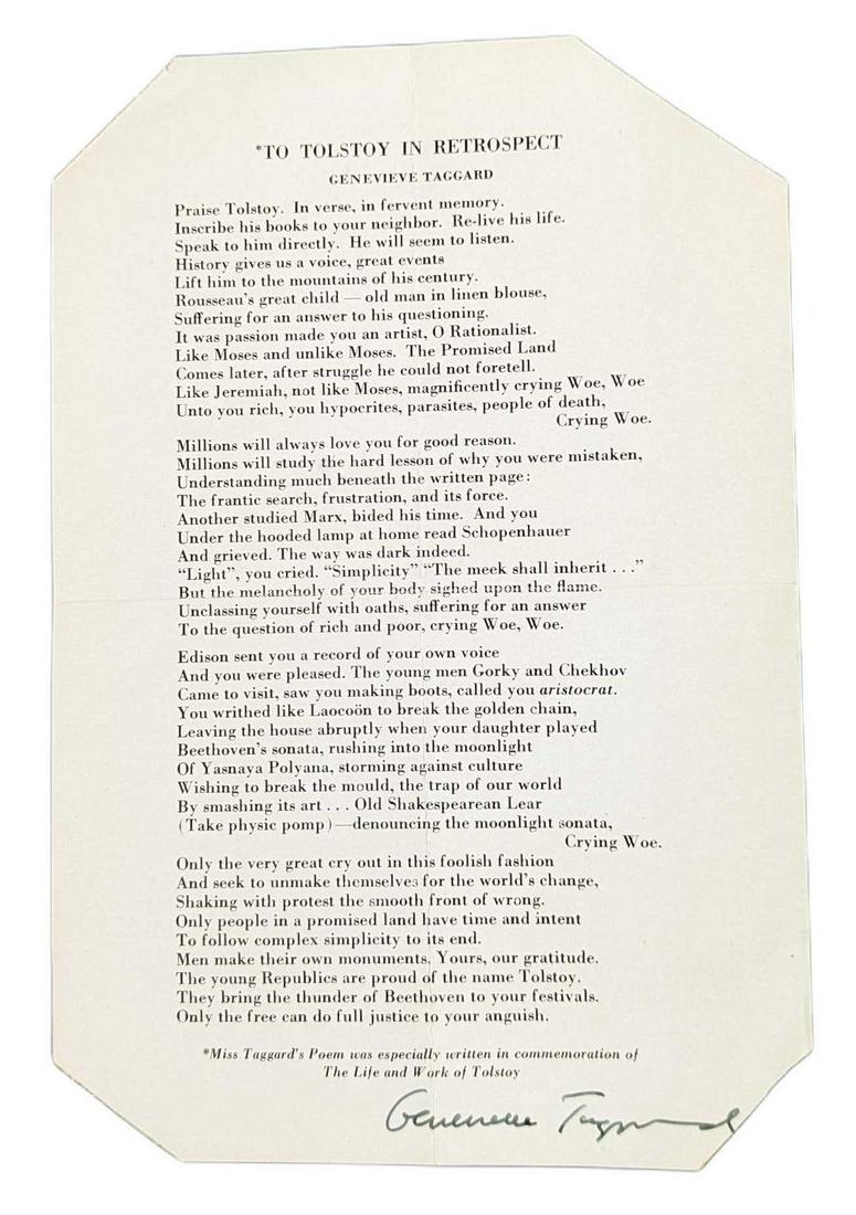 Signed Genevieve Taggard To Tolstoy In Retrospect Poem (1 of 3)