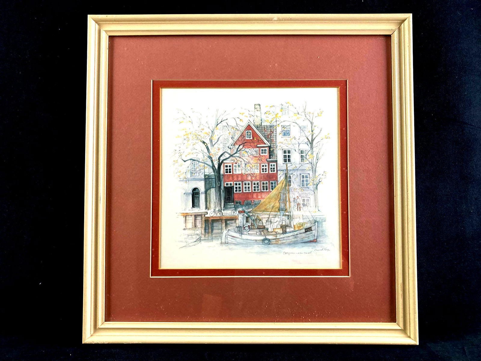 Overgoden Over Vadnit Watercolor Print by Mads Stage: This lot includes: (1) Overgoden Over Vadnit Watercolor Print by Mads Stage Danish Art Condition is used and see photographs for additional details. The watercolor print was done by Mads Stage, a Dani