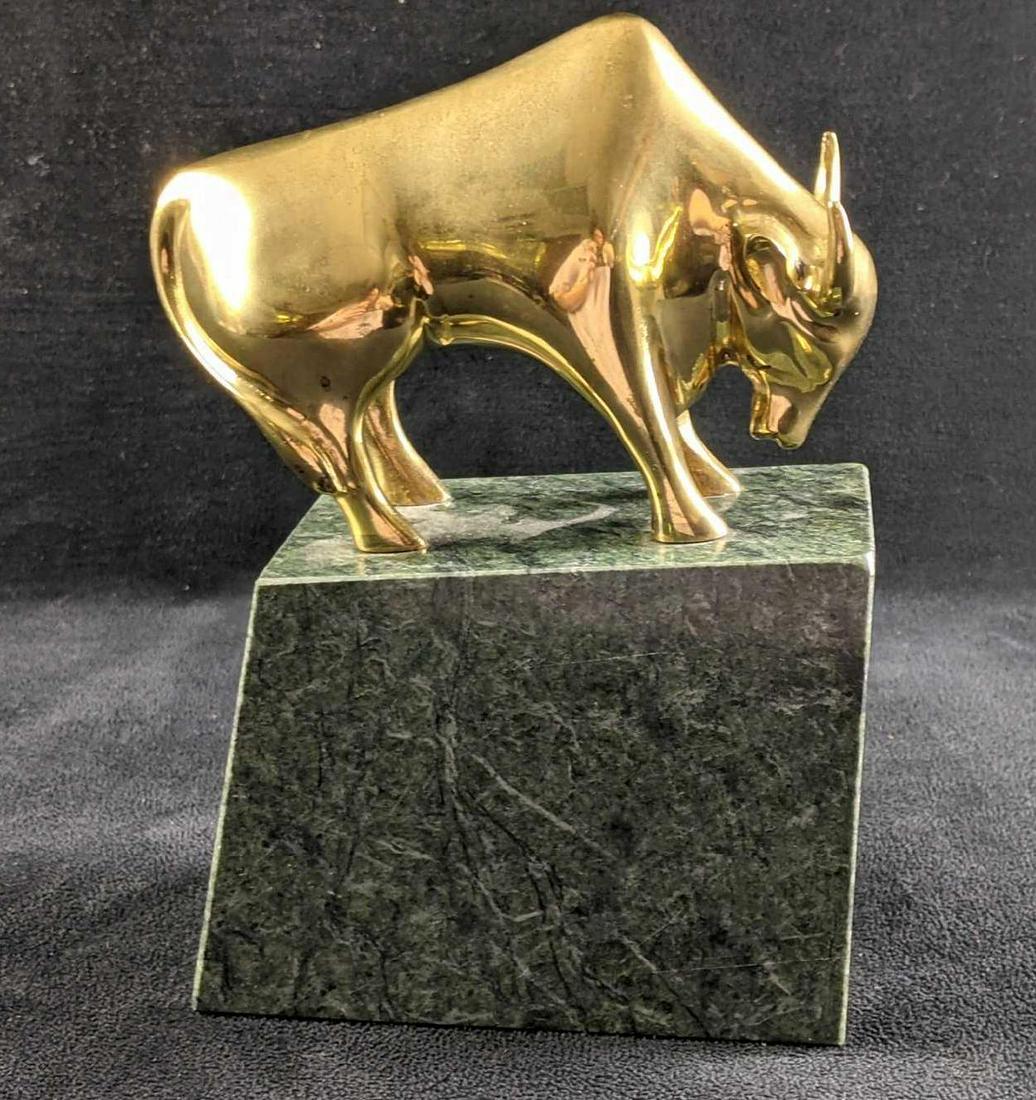 Brass Bull on Green Marble Base Solid GATCO (1 of 7)