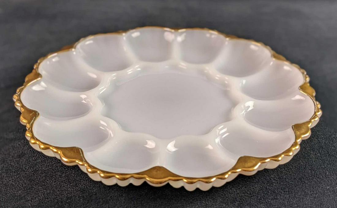 Vintage Milk Glass Deviled Egg Plate Platter Fire King (1 of 6)