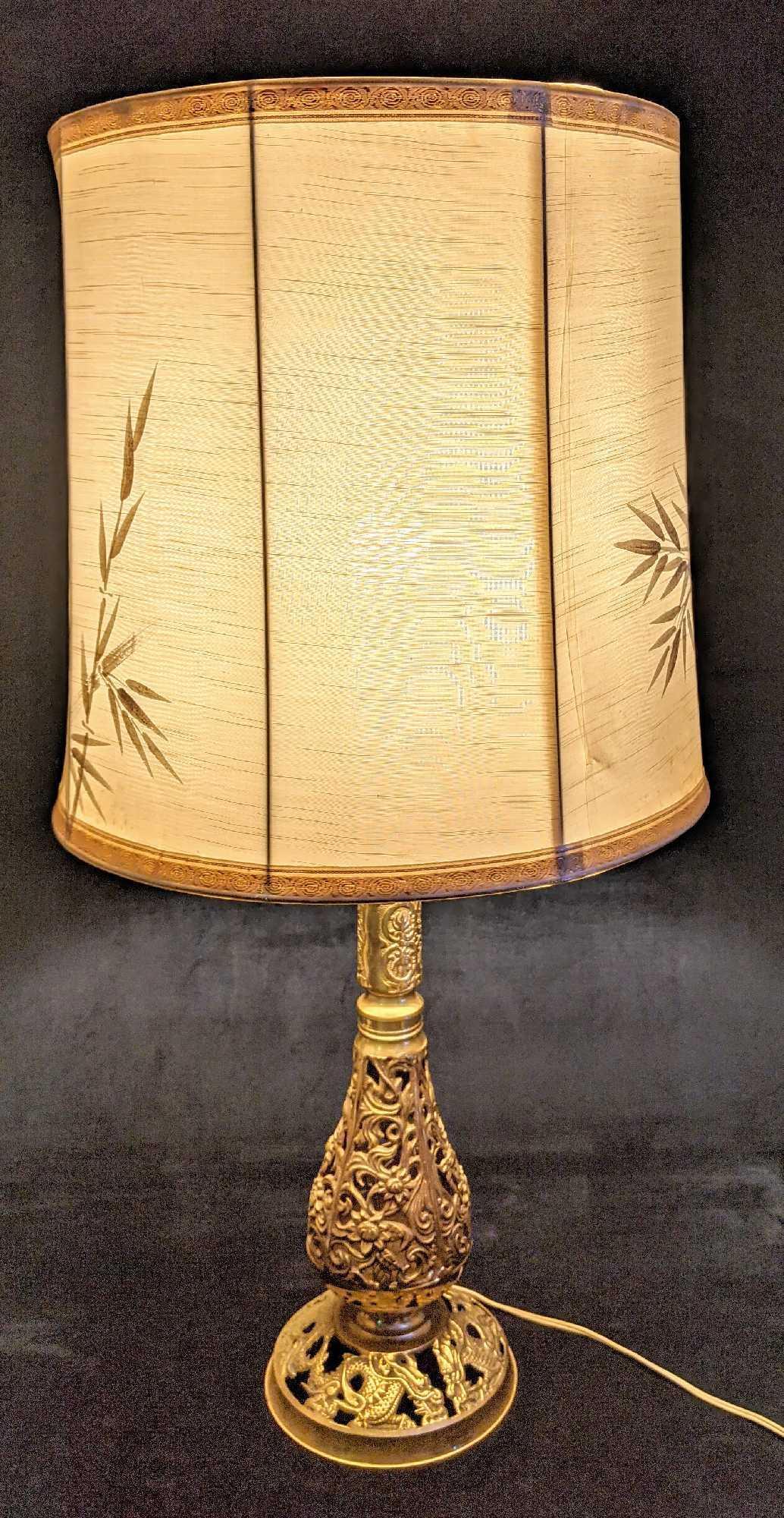 Vintage Filigree Cast Brass Flower And Dragon Lamp (1 of 9)