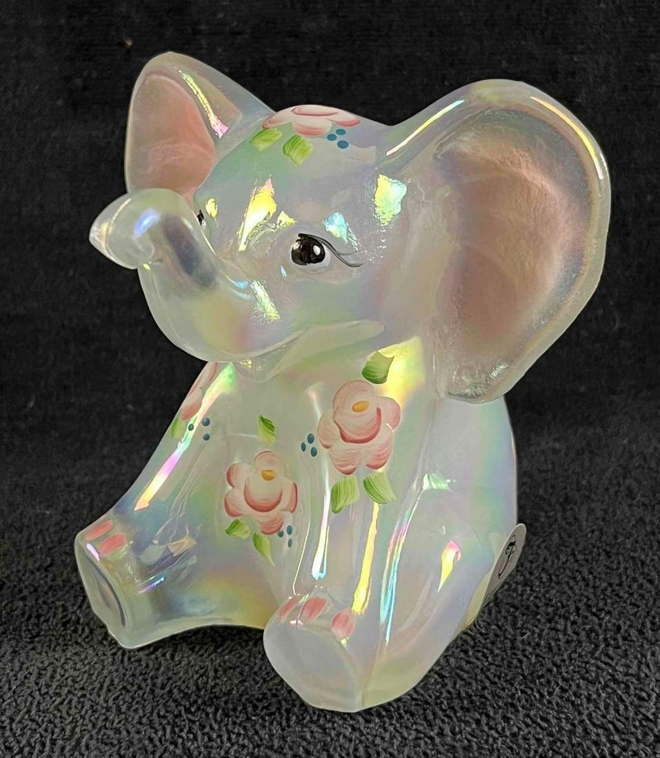 Fenton Hand Painted Iridescent Glass Elephant (1 of 10)