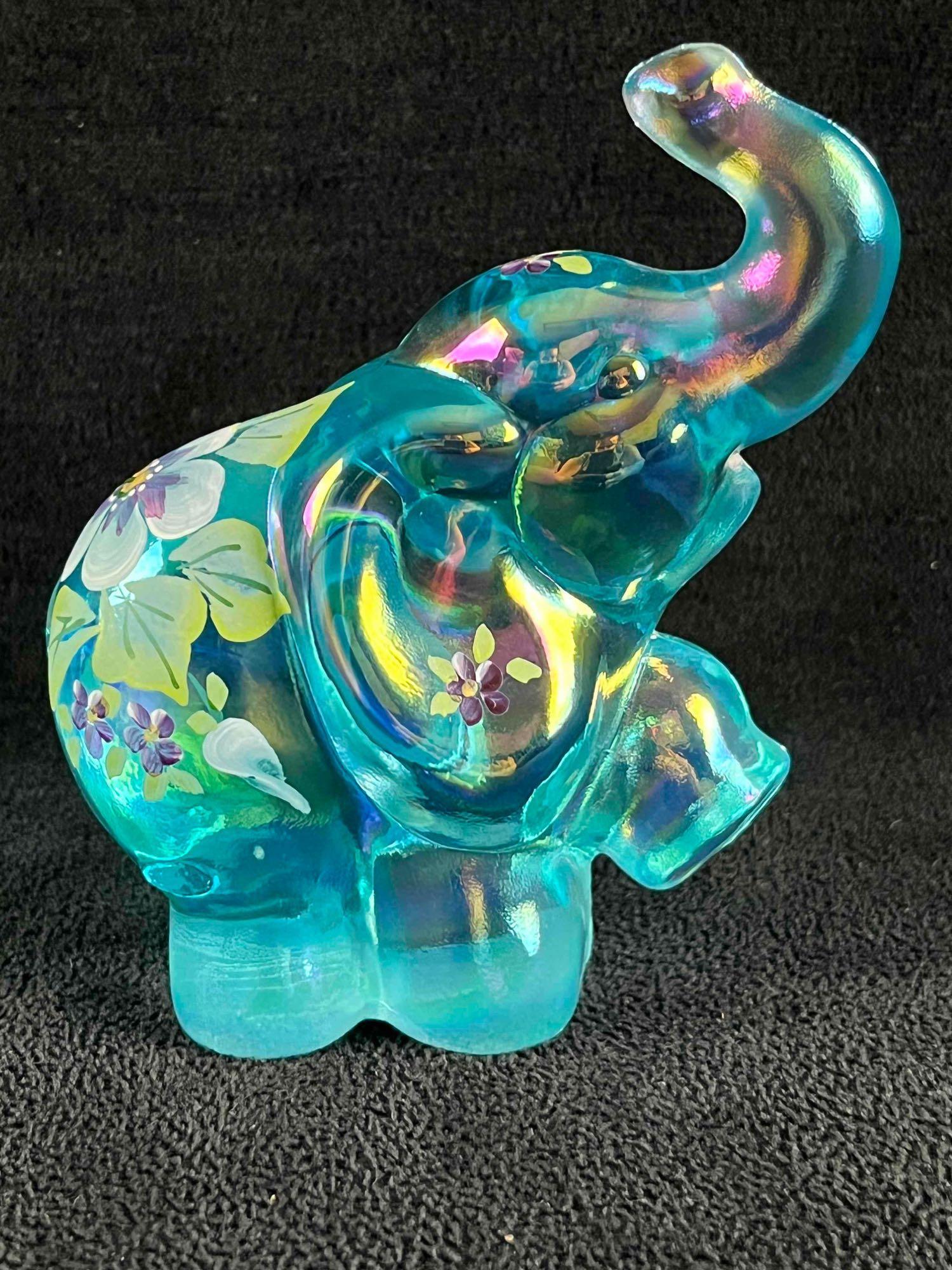 Fenton Art Glass Blue Iridescent Elephant (1 of 9)