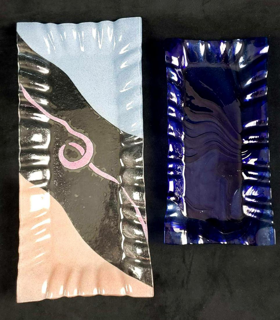 Signed Sydenstricker Set of 2 Fused Glass Rectangular (1 of 10)