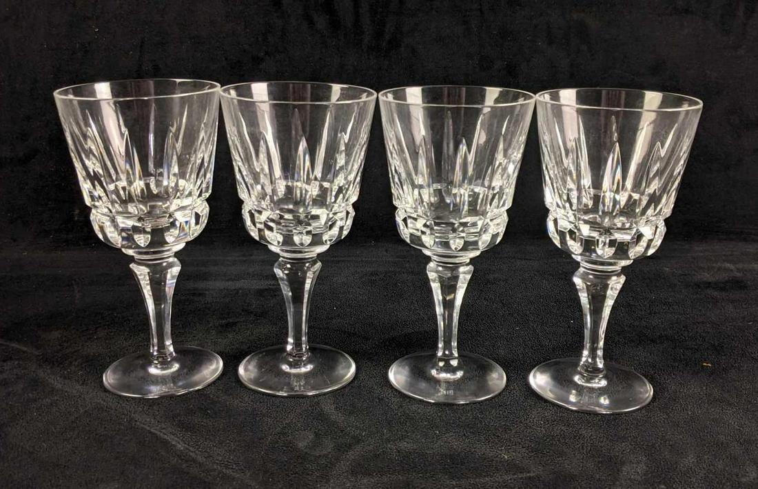 Wine Glasses by Atlantis Lisbon Cut: Wine Glasses by Atlantis Lisbon Cut There is a set of four beautiful wine glasses in this lot. They are in good used condition. They have slight wear on the bottoms. They are what is called Lisbon cut