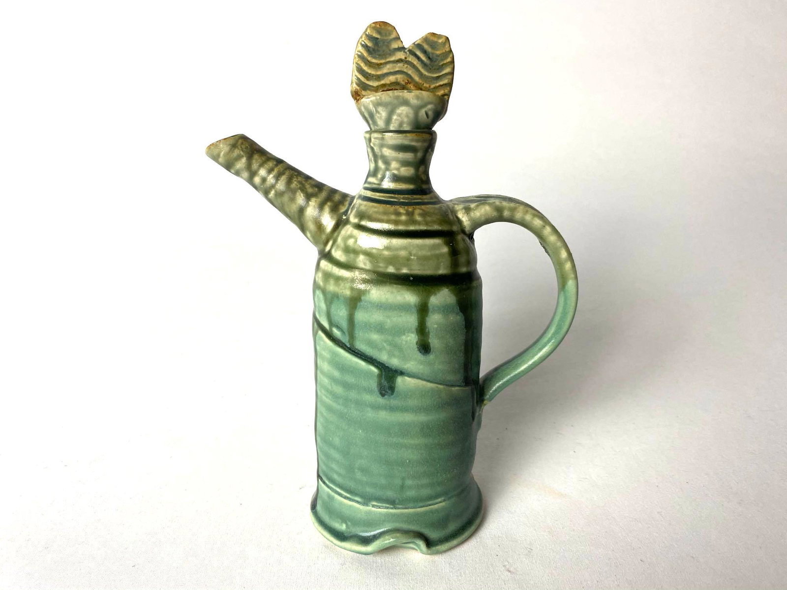 Vintage Green Glaze Ceramic Signed Teapot / Decanter (1 of 4)