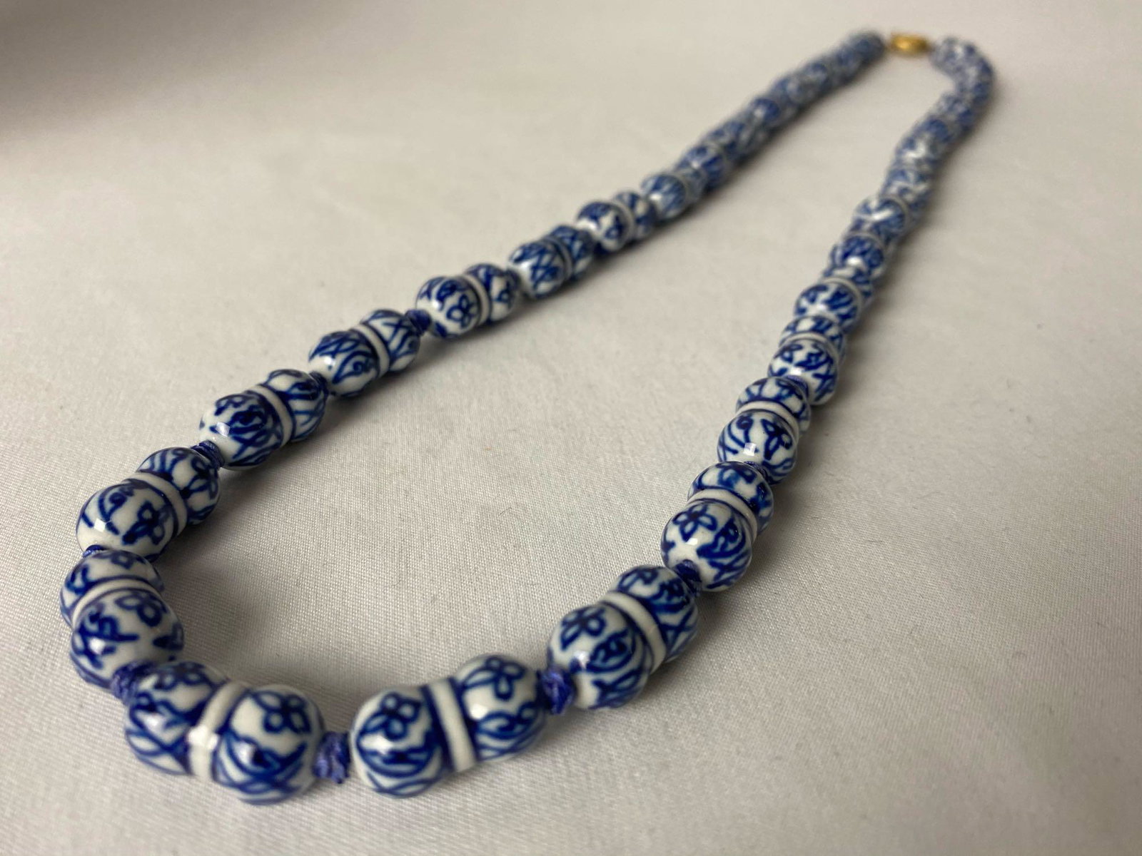 Vintage Hand Painted Blue White Ceramic Beaded Necklace (1 of 10)